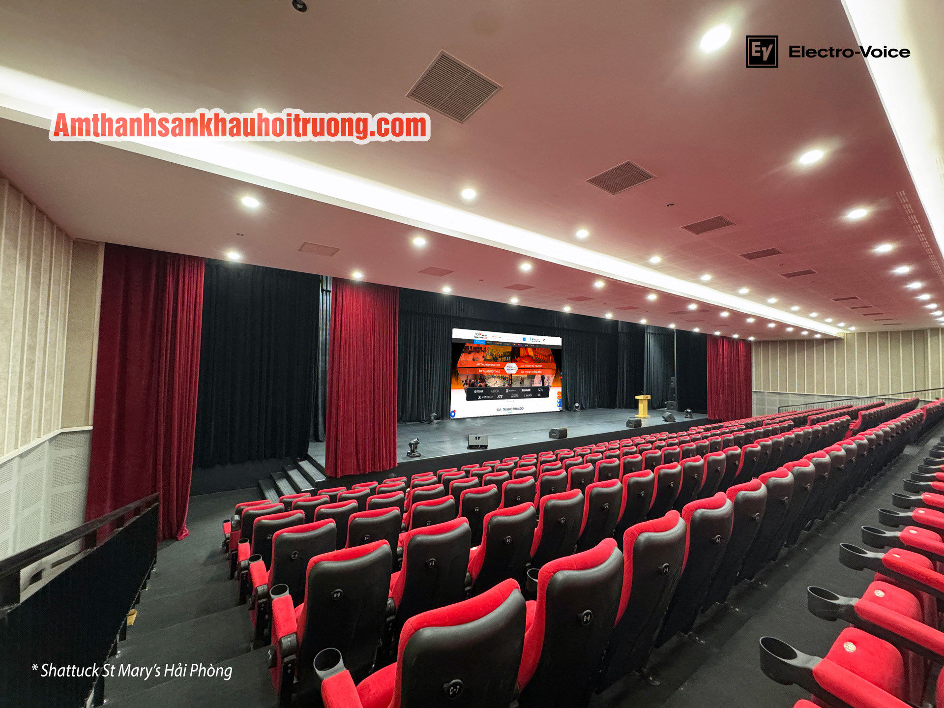 Bài toán kỹ thuật của hệ thống âm thanh ánh sáng hội trường trường học 500m2
