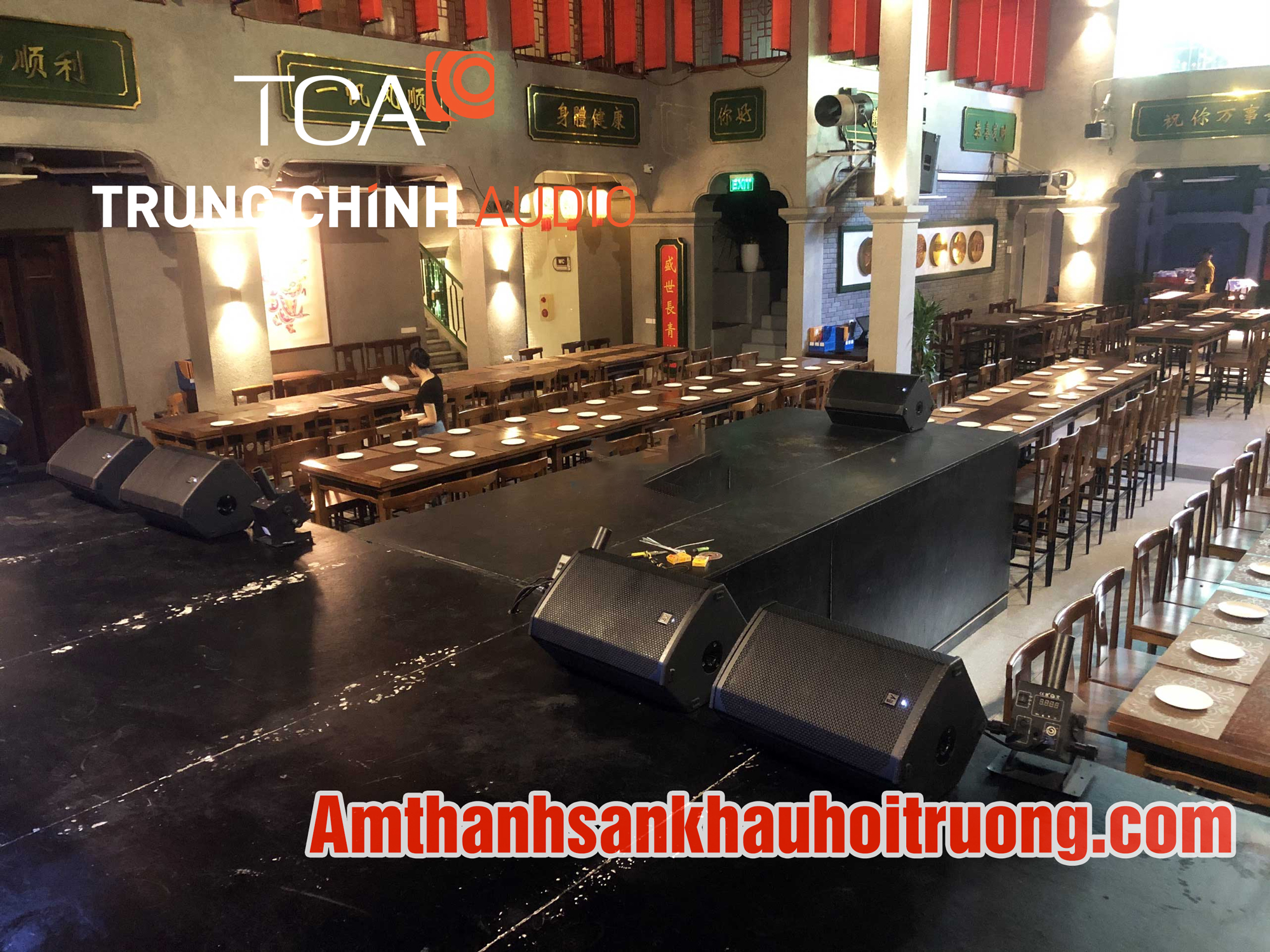 Thi công hệ thống âm thanh sân khấu nhà hàng Tòng Quán – 106 Thái Thịnh, Hà Nội